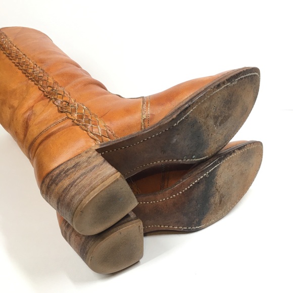 CAPEZIO True Vintage 70’s Yellow Golden Tan Leather Western Boho Tall Boot - Picture 15 of 16